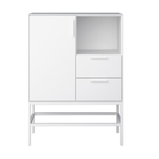 tom Ravn dressoir 1 deur en 2 lades, wit gelakt, wit metalen frame.