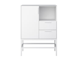 tom Ravn dressoir 1 deur en 2 lades, wit gelakt, wit metalen frame.