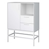 tom Ravn dressoir 1 deur en 2 lades, wit gelakt, wit metalen frame.