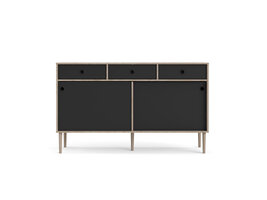 tom Penny dressoir 2 schuifdeuren en 3 laden Hickory decor en mat zwart.