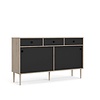 tom Penny dressoir 2 schuifdeuren en 3 laden Hickory decor en mat zwart.