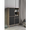 tom Penny wandkast 2 deuren, 4 laden en 2 vakken Hickory decor en mat zwart.