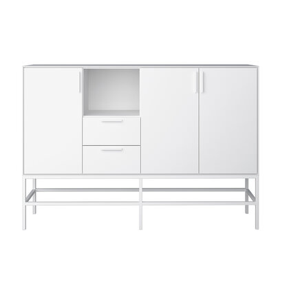 tom Ravn dressoir 3 deuren en 2 lades, wit gelakt, wit metalen frame.