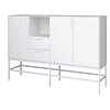 tom Ravn dressoir 3 deuren en 2 lades, wit gelakt, wit metalen frame.