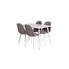 tom Polar120X80WHWH eethoek eetkamertafel wit en 4 Polar eetkamerstal grijs, wit.
