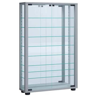 tom LumoMini vitrinekast met spiegel 2 glazen deuren zilverkleurig.