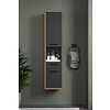 tom Synnax kolomkast wandmontage, 1 groot deur, 1 klein deur, 1 lade, 1 plank grijs,eik decor.