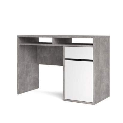 tom Plus bureau met 1 deur, 1 lade en 2 legplanken, betondecor/wit hoogglans.