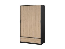 ebuy24 Line kledingkast 2 deuren 2 laden okkernoot decor zwart mat.