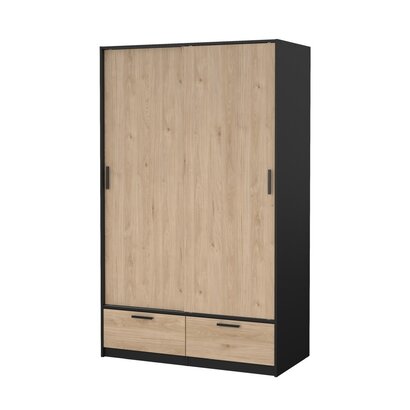 ebuy24 Line kledingkast 2 deuren 2 laden okkernoot decor zwart mat.