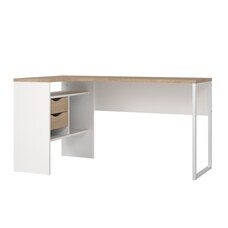 ebuy24 FunctionPlus bureau hoek 3 planken 2 laden okkernoot decor wit.