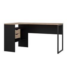 ebuy24 FunctionPlus bureau hoek 3 planken 2 laden okkernoot decor zwart mat.