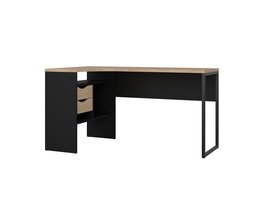 ebuy24 FunctionPlus bureau hoek 3 planken 2 laden okkernoot decor zwart mat.