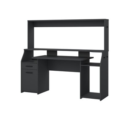 ebuy24 FunctionPlus bureau met wandkast planken 1 deur 1 lade grijs mat.