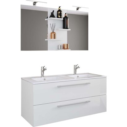 ebuy24 BudasiS badkamer dubbele wastafel wit.