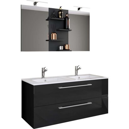 ebuy24 BudasiS badkamer dubbele wastafel zwart.