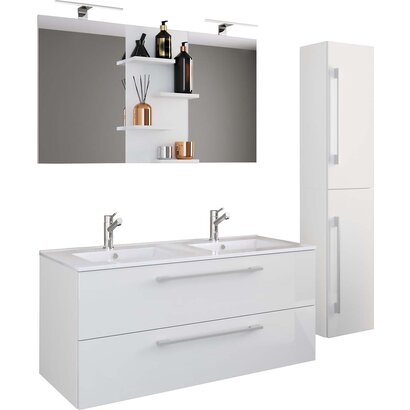 ebuy24 BudasiS badkamer dubbele wastafel wit.