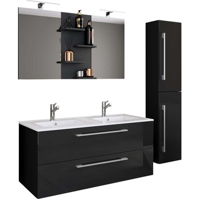 ebuy24 BudasiS badkamer dubbele wastafel zwart.