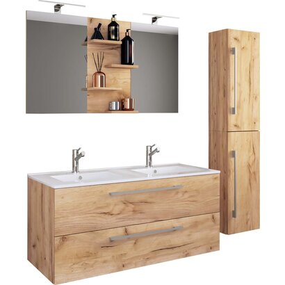 ebuy24 BudasiS badkamer dubbele wastafel eik decor.