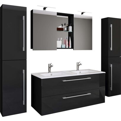 ebuy24 BudasiSS badkamer dubbele wastafel zwart.