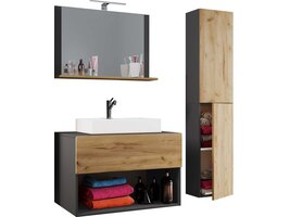 ebuy24 LendasII80 badkamer antraciet, eik decor.