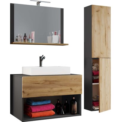 ebuy24 LendasII80 badkamer antraciet, eik decor.