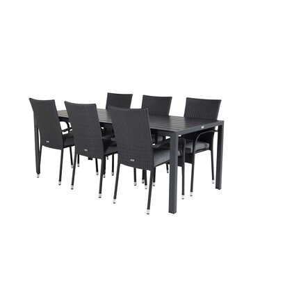 ebuy24 Break tuinmeubelset tafel 90x205cm zwart, 6 stoelen Anna zwart.