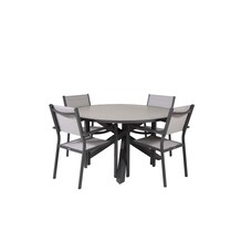 ebuy24 Parma tuinmeubelset tafel Ø140cm donkergrijs, 4 stoelen Copacabana grijs.