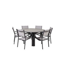 ebuy24 Parma tuinmeubelset tafel Ø140cm donkergrijs, 6 stoelen Copacabana grijs.