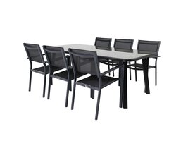 ebuy24 Paola tuinmeubelset tafel 100x200cm zwart, 6 stoelen Copacabana zwart.