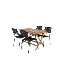 ebuy24 Kenya tuinmeubelset tafel 70x120cm naturel, 4 stoelen Lindos zwart.