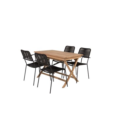 ebuy24 Kenya tuinmeubelset tafel 70x120cm naturel, 4 stoelen Lindos zwart.