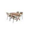 ebuy24 Kenya tuinmeubelset tafel 70x120cm naturel, 4 stoelen Lindos bruin.