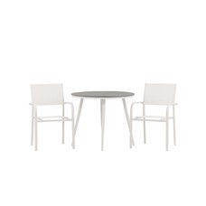ebuy24 Break tuinmeubelset tafel Ø90cm grijs, 2 stoelen Santorini wit.