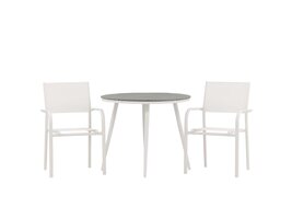 ebuy24 Break tuinmeubelset tafel Ø90cm grijs, 2 stoelen Santorini wit.