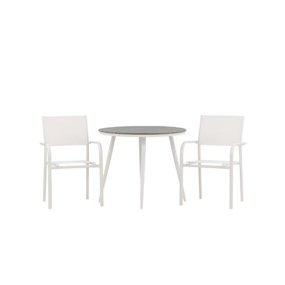 ebuy24 Break tuinmeubelset tafel Ø90cm grijs, 2 stoelen Santorini wit.