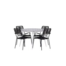 ebuy24 Break tuinmeubelset tafel Ø120cm grijs, 4 stoelen Lindos zwart.