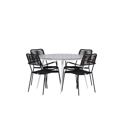 ebuy24 Break tuinmeubelset tafel Ø120cm grijs, 4 stoelen Lindos zwart.