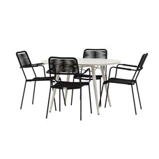 ebuy24 Lina tuinmeubelset tafel Ø120cm beige, 4 stoelen Lindos zwart.