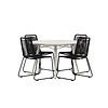 ebuy24 Lina tuinmeubelset tafel Ø120cm beige, 4 stoelen Lindos zwart.