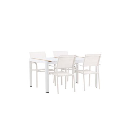 ebuy24 Togo tuinmeubelset tafel 90x150cm wit, 4 stoelen Santorini wit.