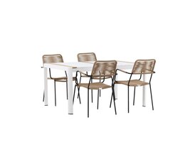 ebuy24 Togo tuinmeubelset tafel 90x150cm wit, 4 stoelen Lindos bruin.