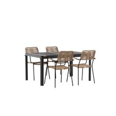 ebuy24 Togo tuinmeubelset tafel 90x150cm zwart, 4 stoelen Lindos bruin.