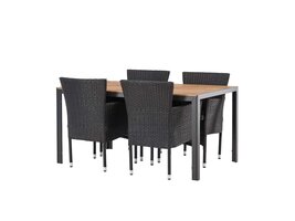 ebuy24 Break tuinmeubelset tafel 90x150cm naturel, 4 stoelen Malina zwart.