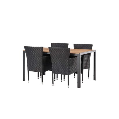 ebuy24 Break tuinmeubelset tafel 90x150cm naturel, 4 stoelen Malina zwart.
