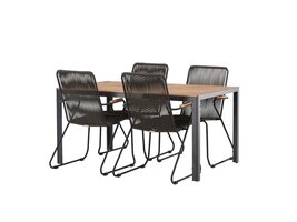 ebuy24 Break tuinmeubelset tafel 90x150cm naturel, 4 stoelen Bois zwart.