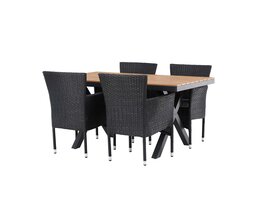 ebuy24 Garcia tuinmeubelset tafel 90x150cm naturel, 4 stoelen Malina zwart.