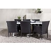ebuy24 Garcia tuinmeubelset tafel 100x200cm grijs, 6 stoelen Malina zwart.