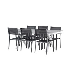 ebuy24 Garcia tuinmeubelset tafel 100x200cm grijs, 6 stoelen Copacabana zwart.