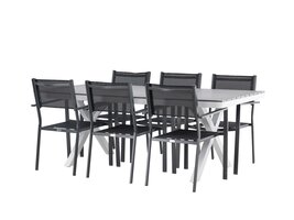 ebuy24 Garcia tuinmeubelset tafel 100x200cm grijs, 6 stoelen Copacabana zwart.